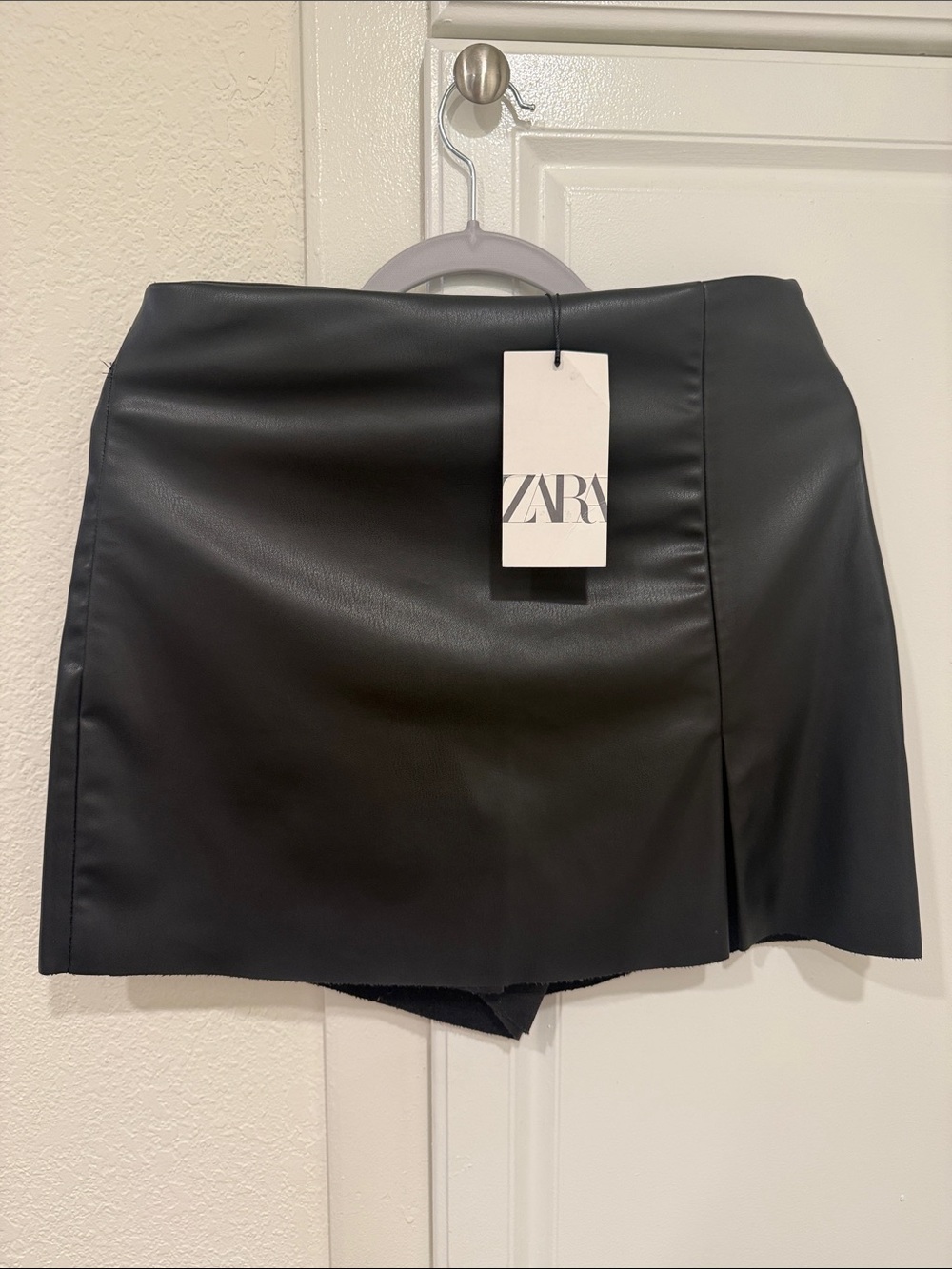 ZARA Black Faux Leather Mini Skirt with Side Slit